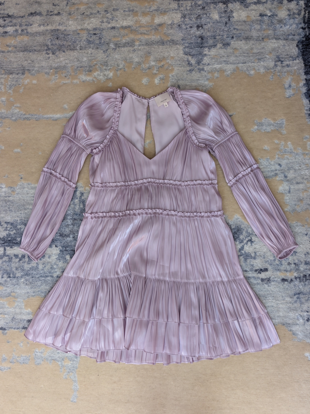 cinq a sept Girls' Lilac Pleated Long-Sleeve Dress